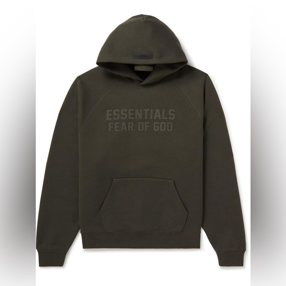 Fear of god essentials hoodie olive shop